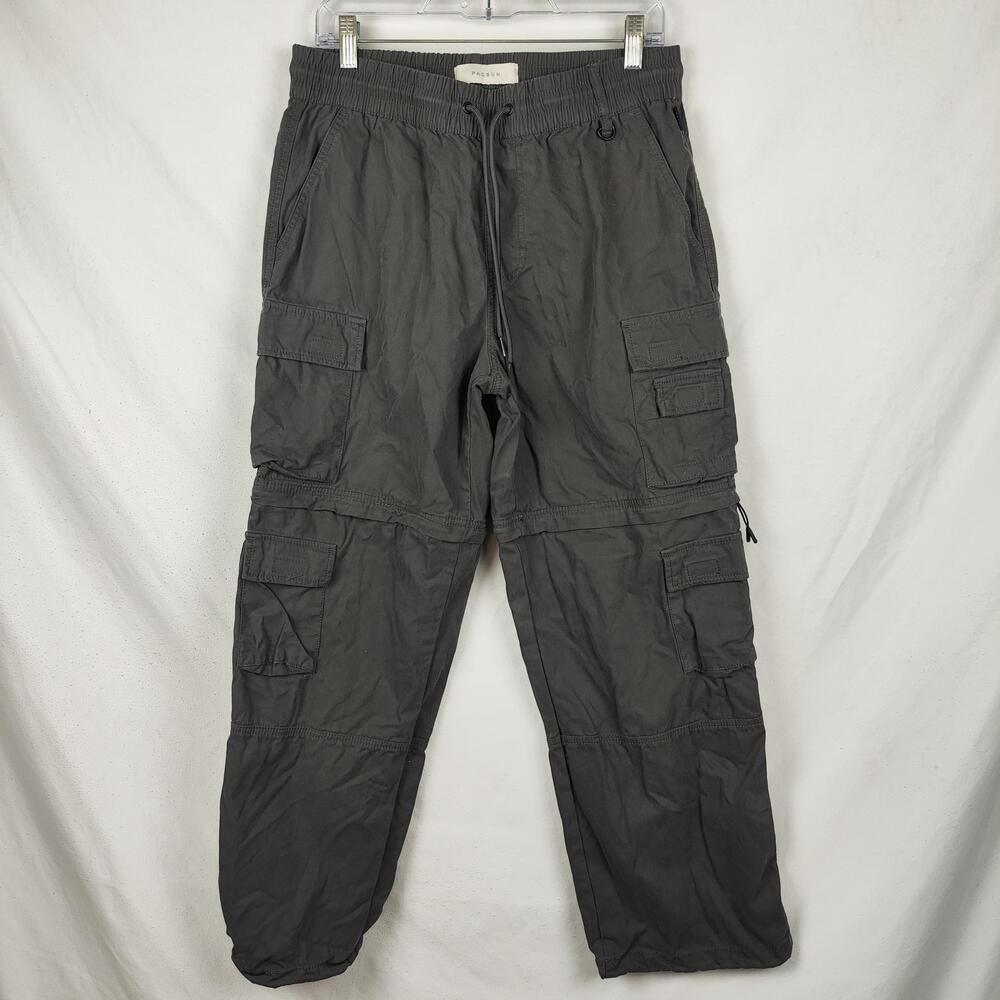 PacSun Cargo Pants Mens M Gray Baggy Convertible Elastic Waist Pockets Casual